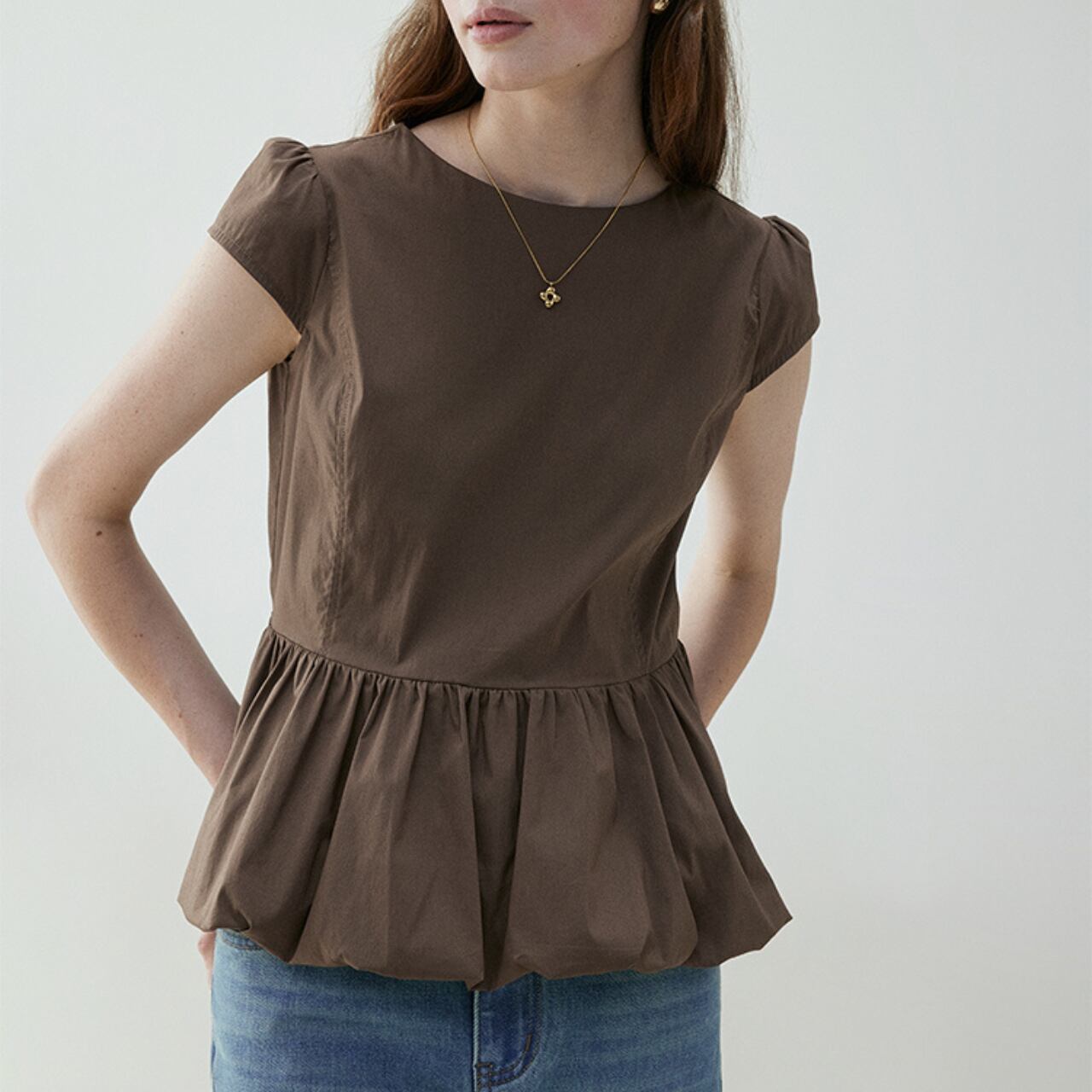 バルーンペプラムブラウス T0148