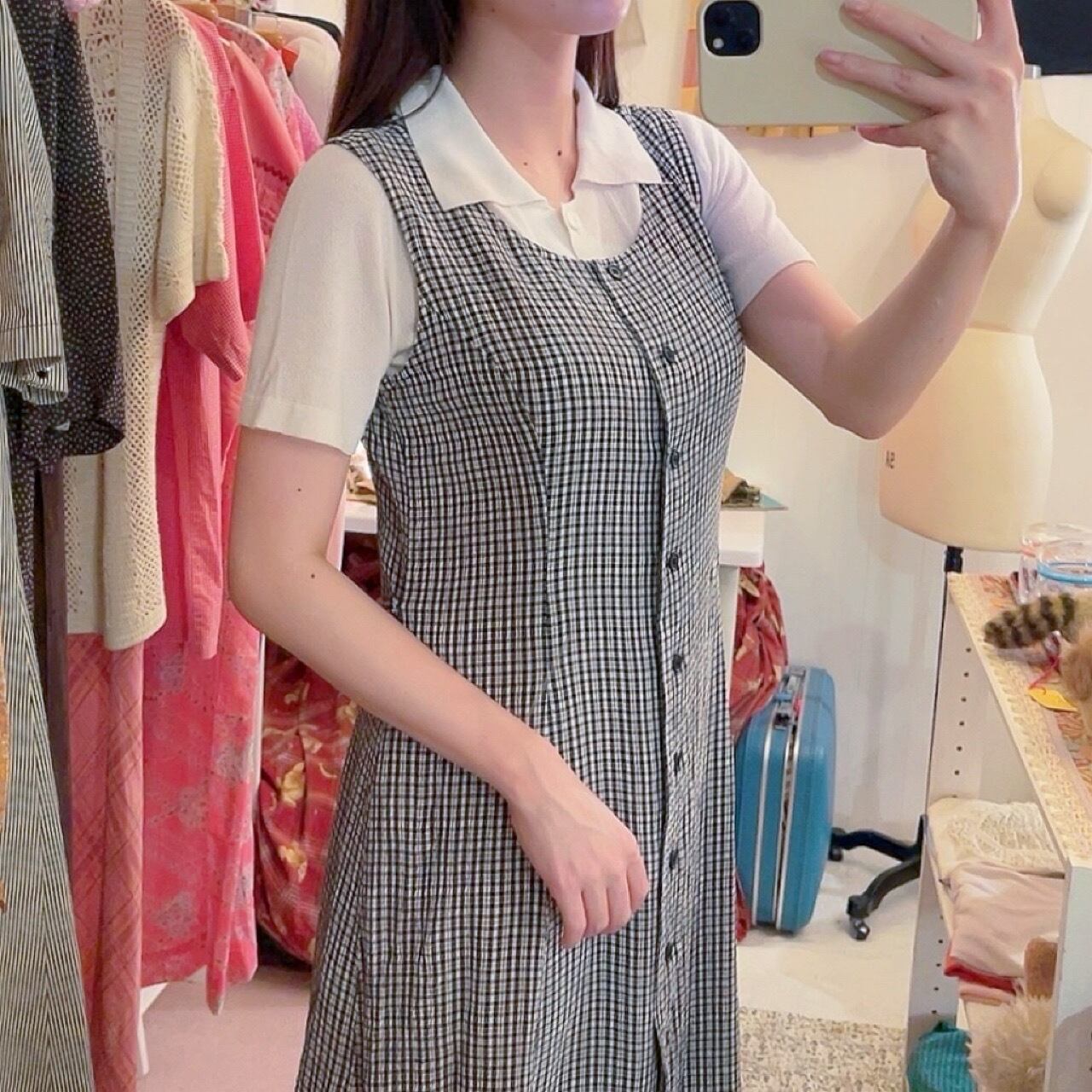 check front button jumper skirt