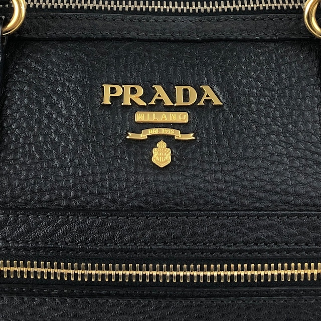 PRADA プラダ ハンドバッグ ブラック ロゴ レザー 2way ミニボストン vintage ヴィンテージ オールド h5k5fy
