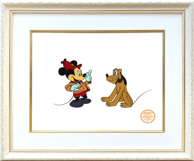 ディズニー・セル画「ミッキー&プルート」額縁2種選択可 展示用フック付 インテリア アート Disney セル画 絵画