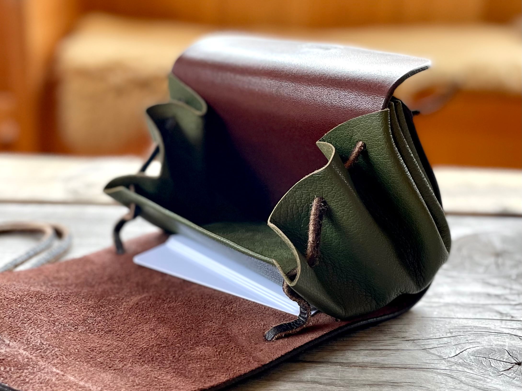 【本革】アコーディオンウォレット ヴァイキング ウォレット 刻印サービス付［ブラウン×クリーム