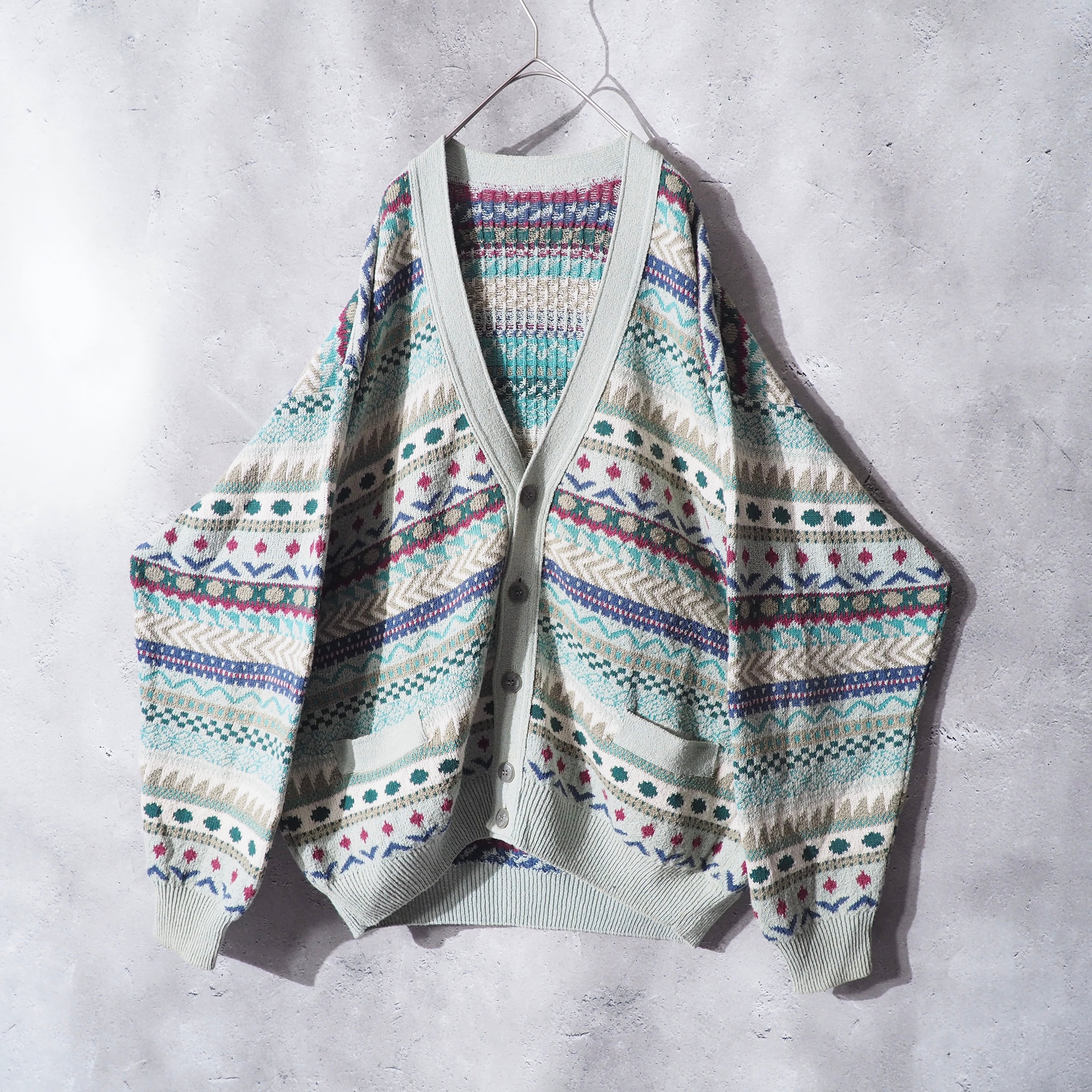 1990s " Made in Italy " Mint green Color vintage loose knit cardigan