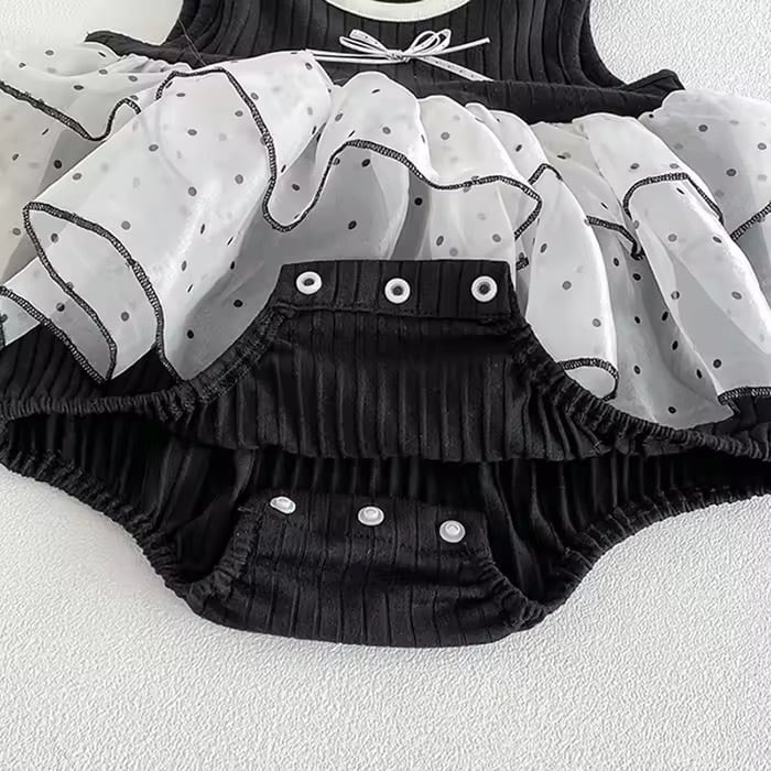 ドットチュールリボンタンクトップロンパース