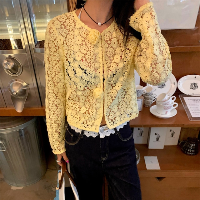 floral lace knit cardigan J00009