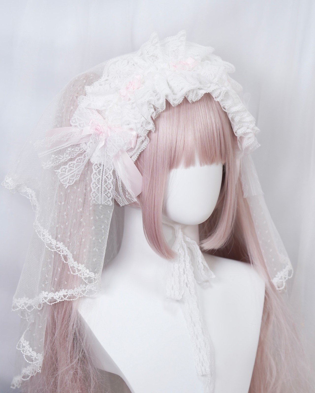 ♡【Sayakadoll original No.17】（ヴェール別売り）儚げプリンセス お花とホワイトレースのフリルリボンヘッドドレス pink ♡