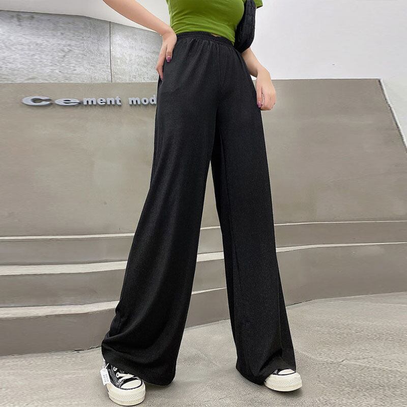 サマースタイルハイウェストウェストルーズカジュアルスリムストレッチワイドレッグ エラスティック 伸縮 大きめサイズ 夏物 ワイドパンツ ミックスインファッション92714926404