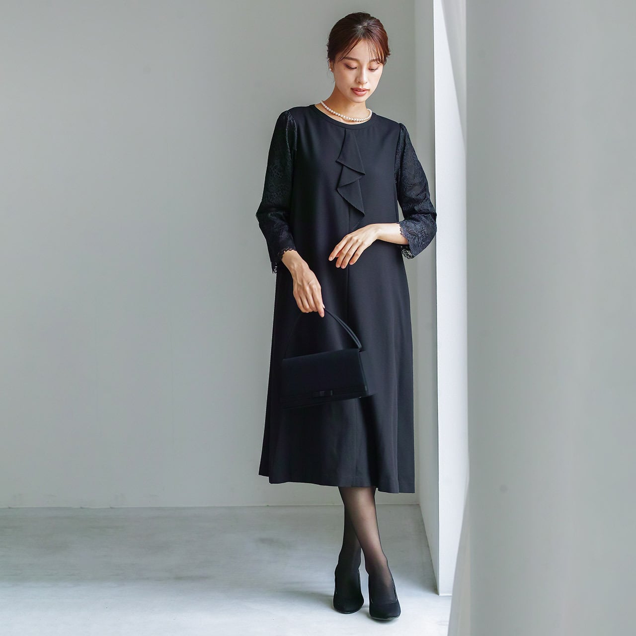 最強配送】喪服・礼服【洗える】お袖スカラップレース切り替えデザイン