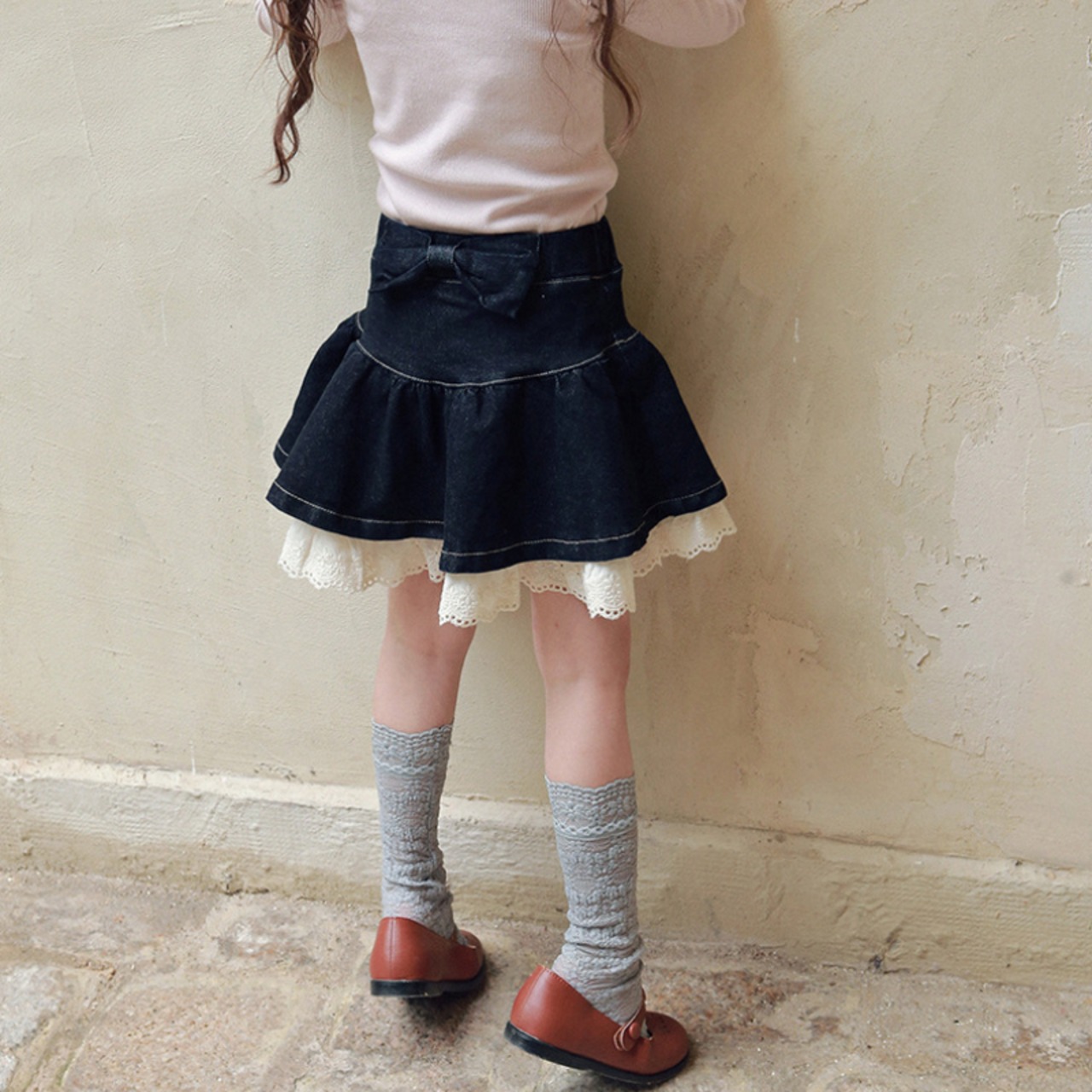 秋レース切り替えデニムスカート2色