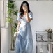 大きいサイズ レディース ワンピース　春夏 秋 新品 半袖　ブルー