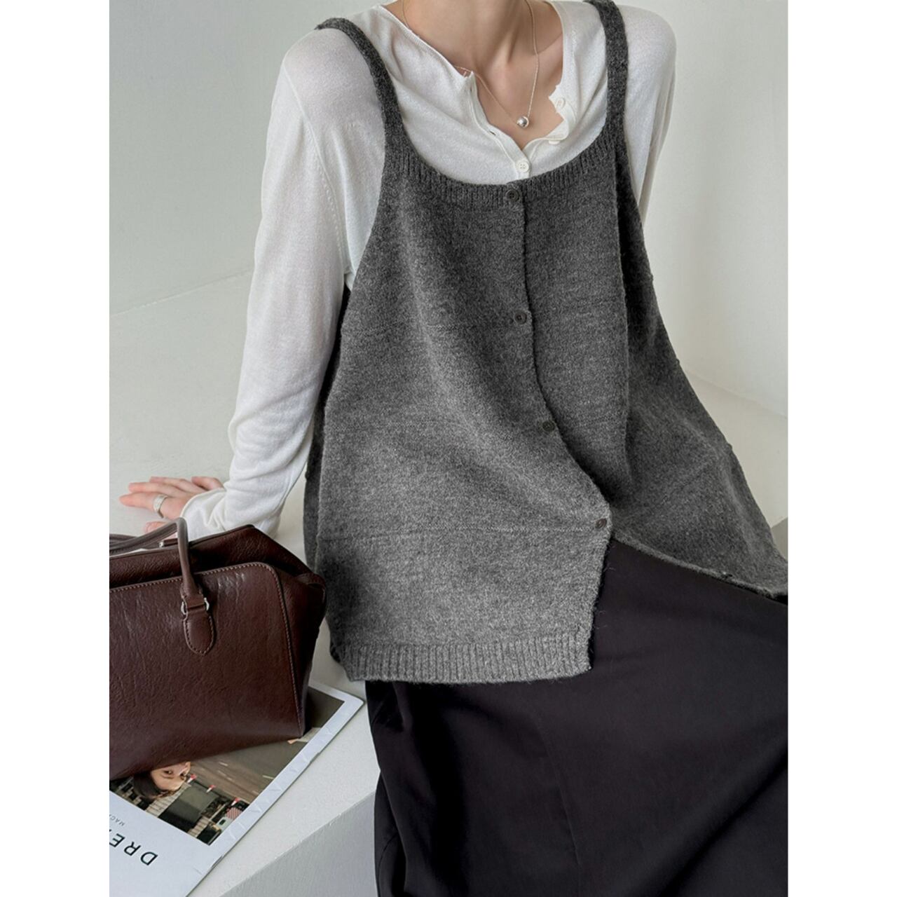 フロントボタンニットキャミソール　a0603