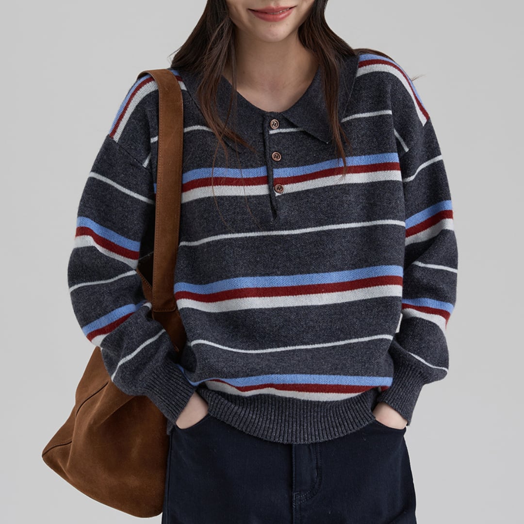 striped knit polo top