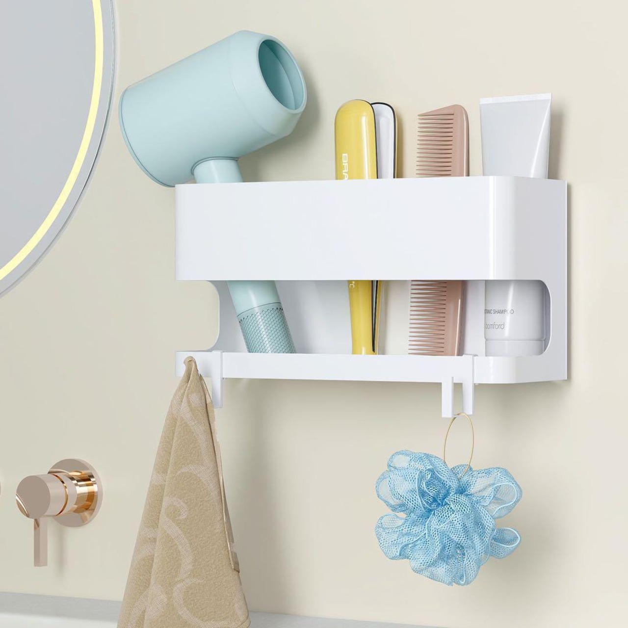 浴室用ラック マグネット お風呂 ホワイト 白 錆びない バスルーム 容器 入れ物 収納 コンパクト 吸着 壁に張り付く