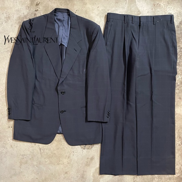 【Yves Saint Laurent】checkpattern wool setup suit/イブサンローラン チェック柄 ウール セットアップ スーツ/lsize/#0726/osaka