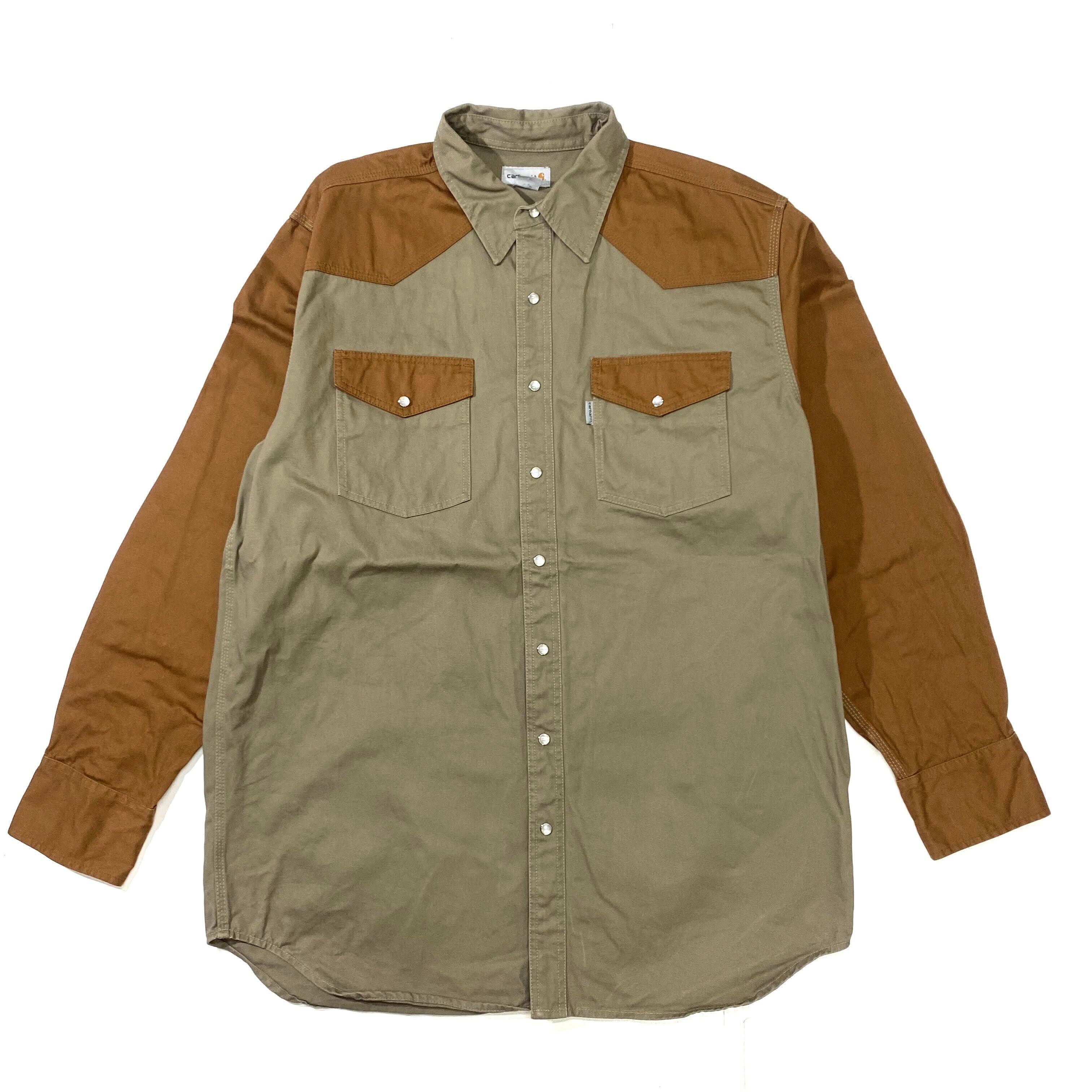 USA製 80s〜　カーハート　ダックシャツ　ヘビーウエイト　 長袖シャツ 古着 80年代 Carhartt カーハート ダック地 長袖 ワークシャツ メンズ2XL