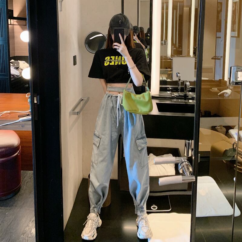 ウエストルーズパパジーンズレディース初秋ショーシンウエストパンツ2020新しいスモールフィートパンツイントレンド ブラックストロベリース61547525769