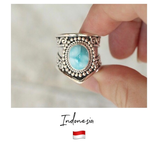 【Made in インドネシア】天然石 ラリマー リング ⁑ Larimar stone ring