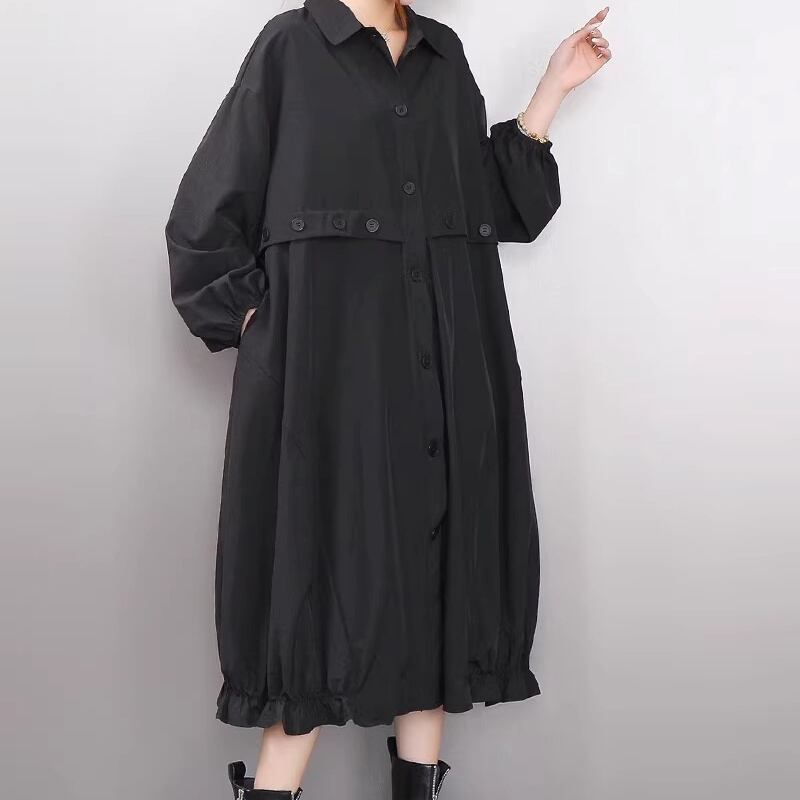 ボタンフロント ミモレ丈 オーバーサイズ シャツワンピース 2color ON1010