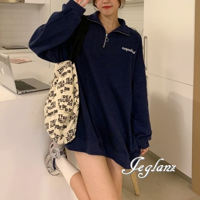 3色 スウェット ハーフジップ ロゴ ドロップショルダー ゆったり (MB606)σ,ς*