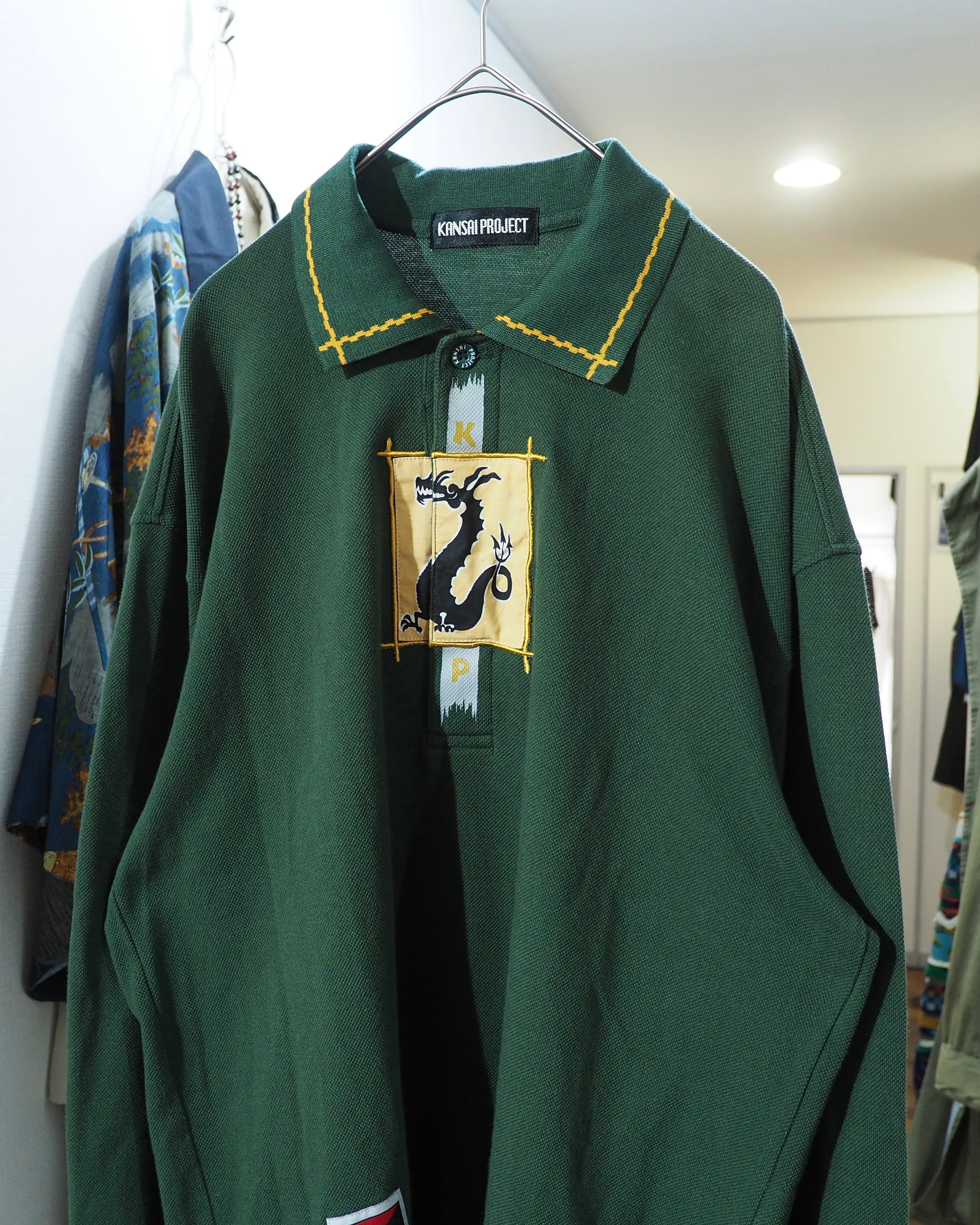 1990s " KANSAI PROJECT " ” 双竜 ” Embroidery vintage Long Sleeve Polo Shirt
