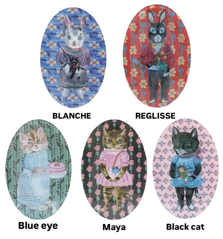 NathalieLete(ナタリーレテ)Glass Oval plate (BLANCHE/REGLISSE/Maya/Blue eye/Black cat)皿 動物 食器