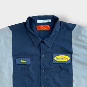 【Dickies】ワークシャツ 企業系 企業ロゴ ワンポイント ワッペン 4X ビッグシルエット 切替 ディッキーズ us古着