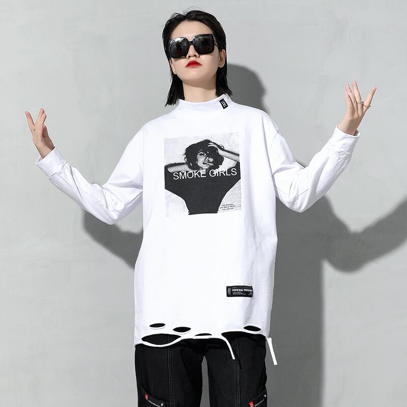 【新作】【送料無料】 冬の新しいプリントプルオーバーTシャツ1世代ストリートファッションブランド不規則な長袖99037-アリババ ロング ウィンター 冬物 162rolker48042702423