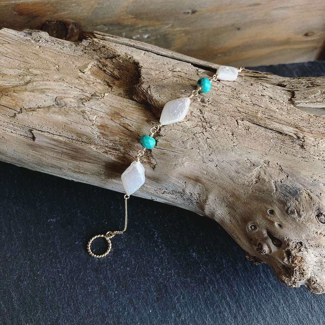 淡水パール×ターコイズのブレスレット