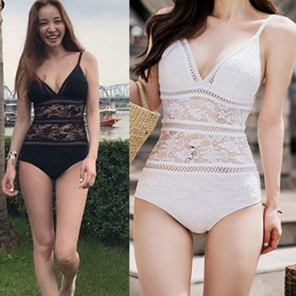 レディース水着 ワンピース水着 モノキニ レース シースルー セクシー レース 無地 クロシェ 体型カバー ブラック 黒 ホワイト 白 レース切り替え レースアップ 透け感w9084 Styleline