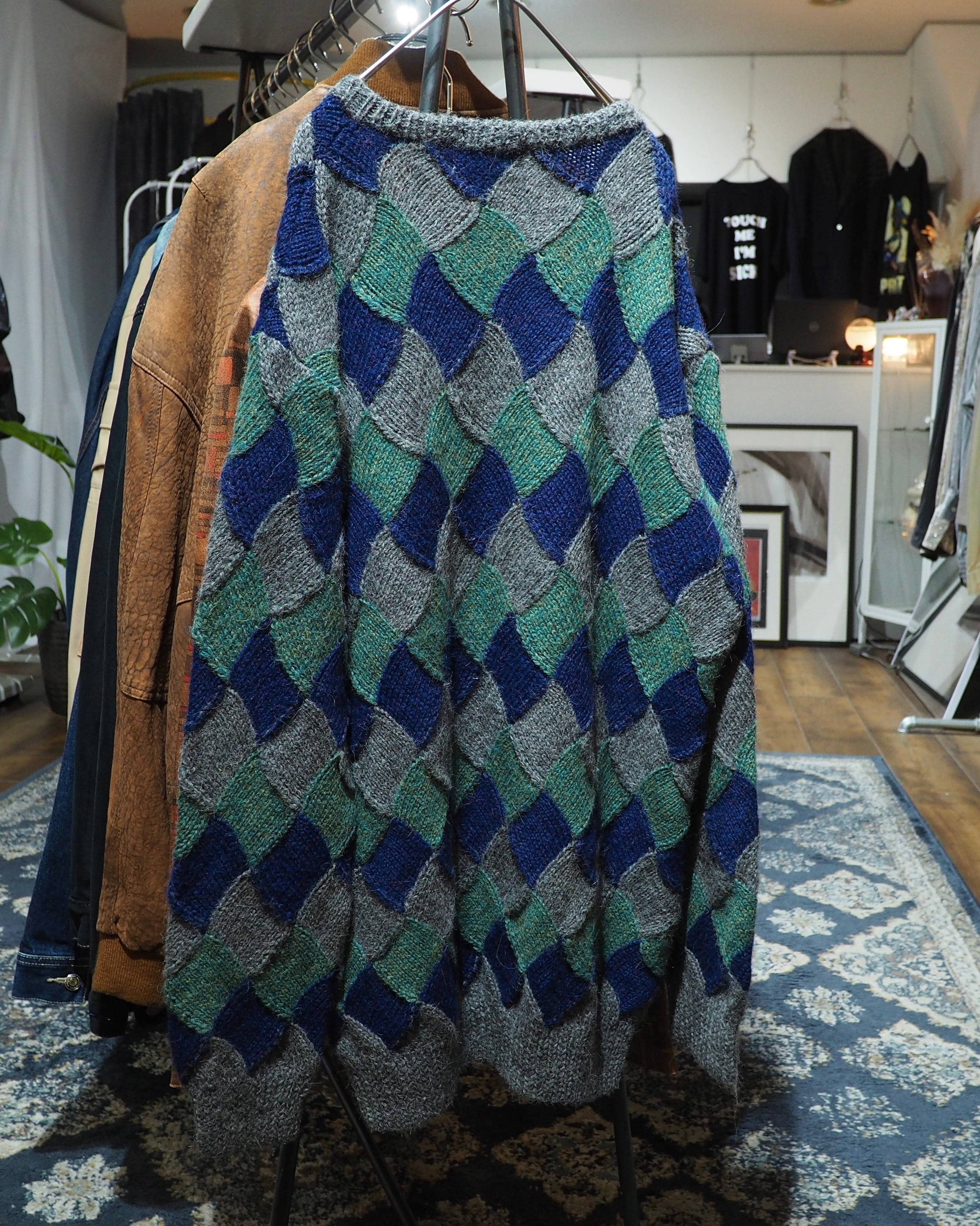 1980 - 90s " Paul Stuart - Handmade " Undulating Diamond Vintage Loose Knit