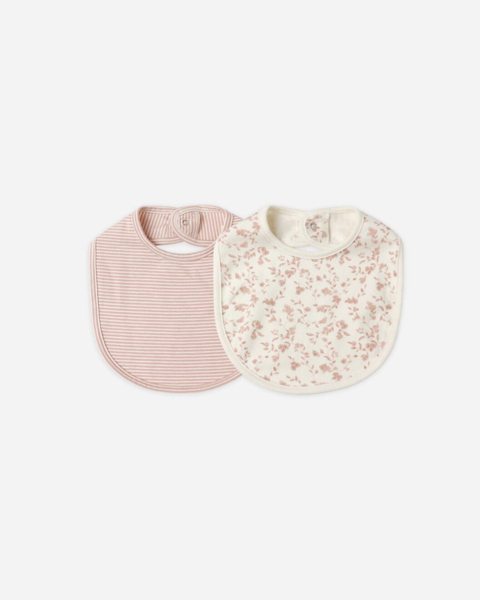 【QUINCY MAE】JERSEY SNAP BIB, 2 PACK / FRENCH GARDEN, ROSE, MICRO STRIPE / QMA076SWMN