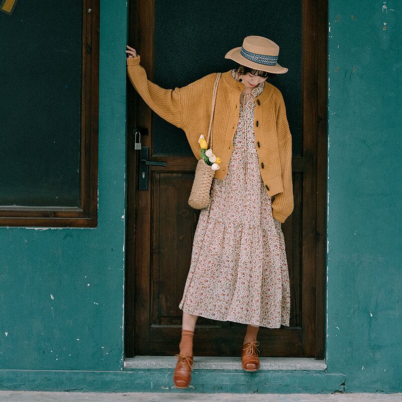 スカート、カーディガン、ニットセーター、レトロなeseアウターウェアセーター、学生の秋と冬のジャケット付きの文学ジャケット ドリームホーストラベル婦人服48041999900