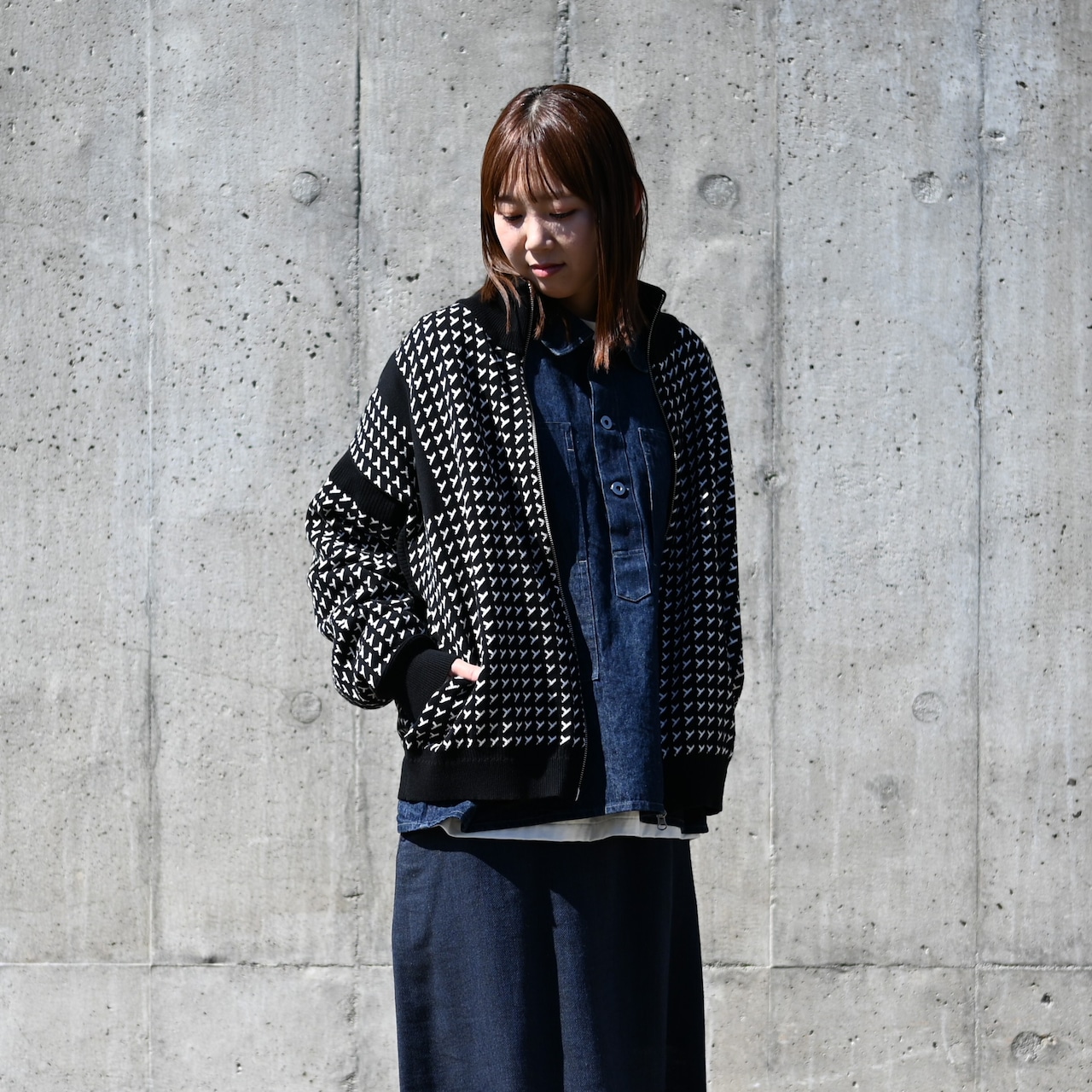 YASHIKI / GANKO別注 Shinsetsu Drivers Knit レディース着用コーディネート