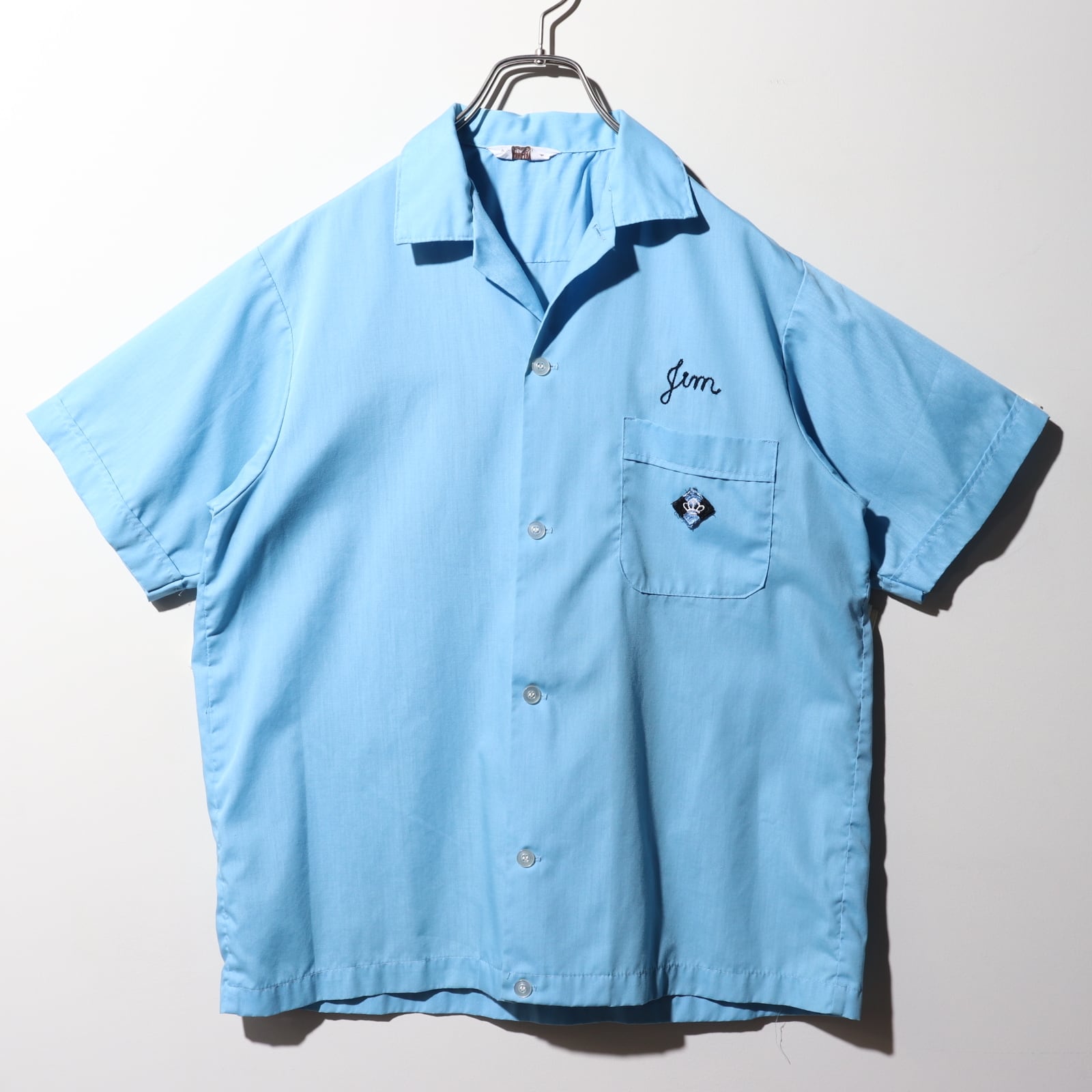 美品 M 70s チェーンステッチ ボウリングシャツ Nat Nast 水色 青  