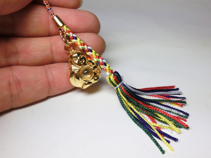 ミニ水晶玉付 布袋尊 御守り 根付ストラップ ＜仏像御守・風水開運