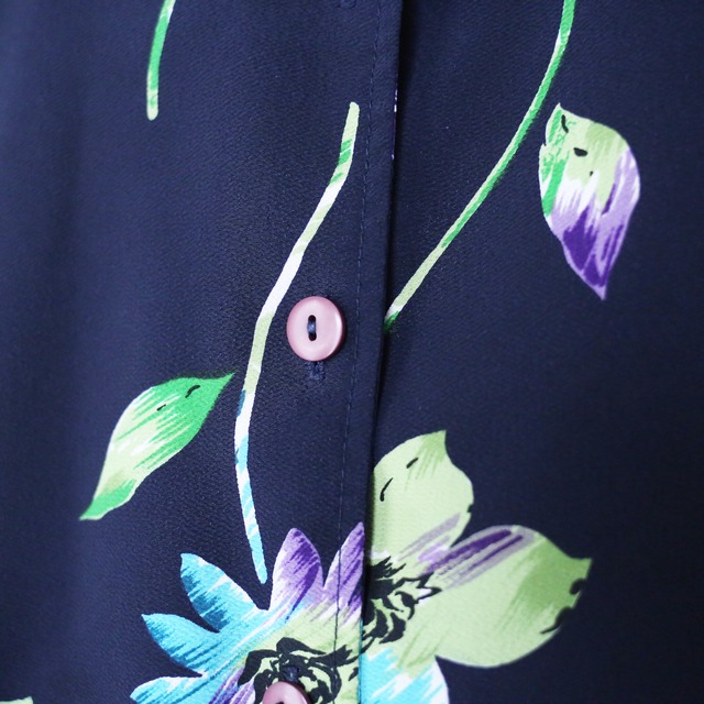 beautiful flower art pattern loose silhouette open collar h/s shirt