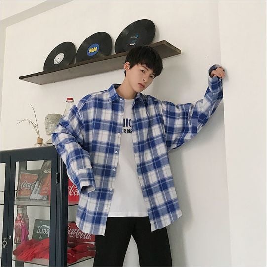 全2色 タータンチェック シャツ トップス メンズ 韓国 カジュアル