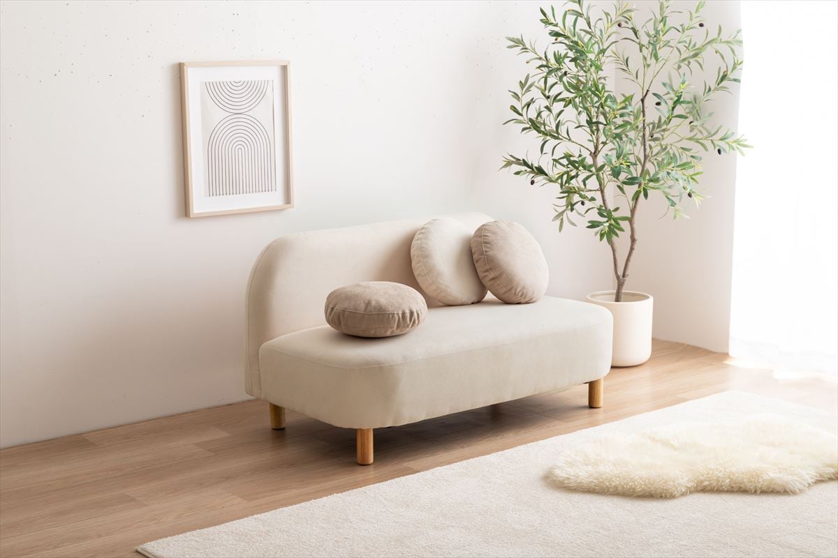 全3色】丸みがかわいい！クッション付き2人掛けコンパクトラウンド