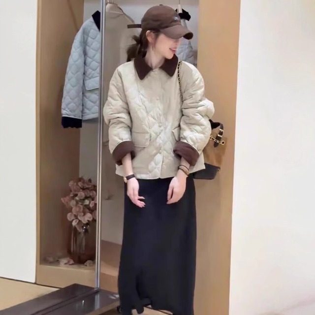 【コート】 キルティングジャケット レディース 襟付き おしゃれ ブルゾン 体型カバー 着痩せ カジュアル きれいめ アウター 春 秋 冬 20代 30代 40代 50代 ジャケット かっこいい ライトカーキ ライトブルー 水色 M L XL