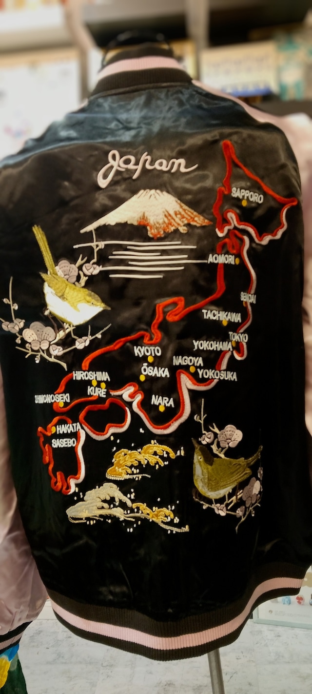 新作限定商品⭐早春の日本地図 刺繍 リバ-シブルスカジャン JSKJ-706 ブラック S/M/L/XL/XXL/3XL 定価35200円