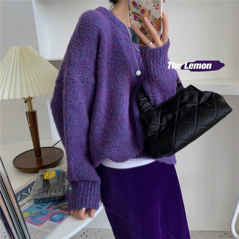 セーター ルーズラウンドネックプルオーバー ニットトップス レディース Oネック ビッグFスモールZ韓国67597096873