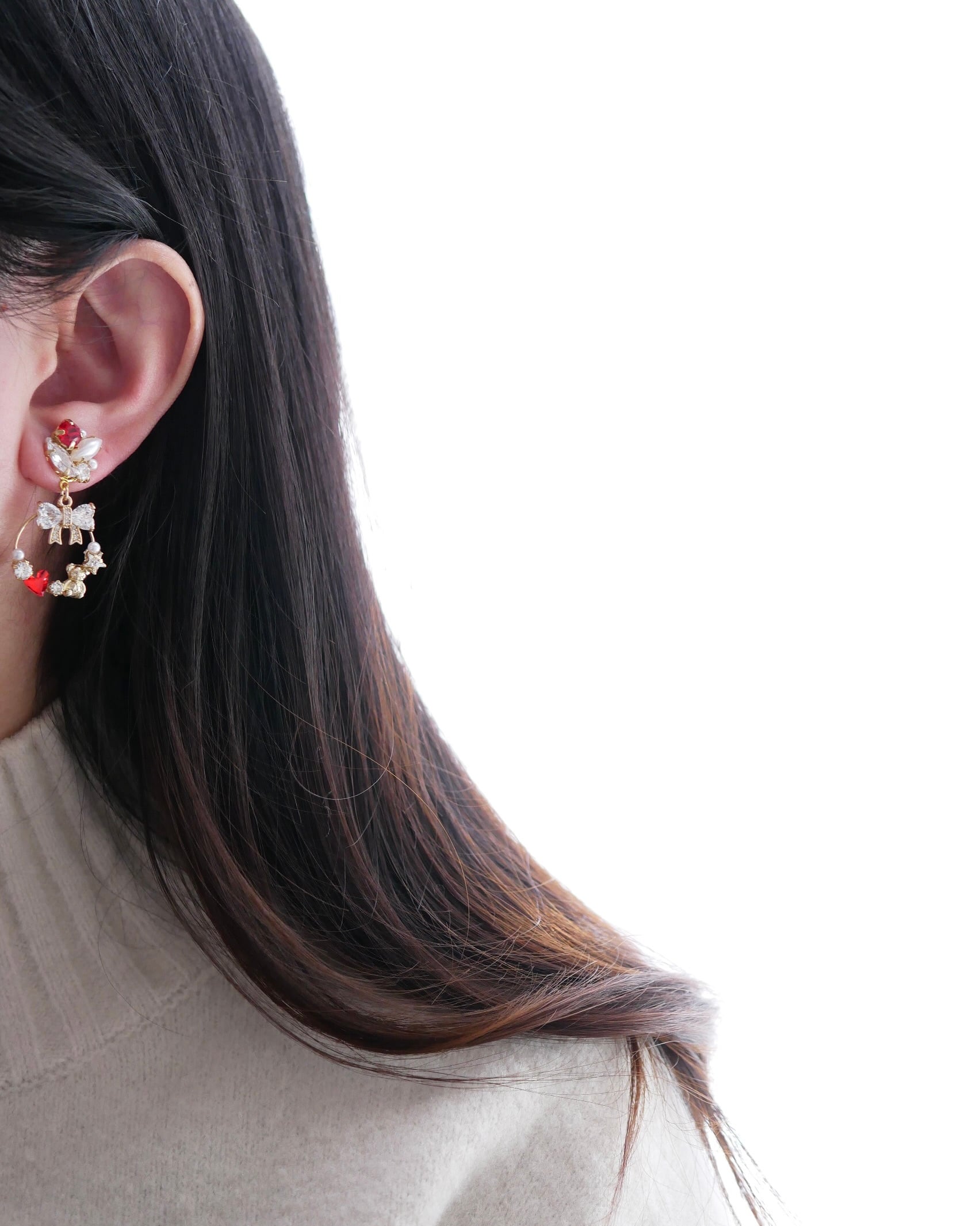 【12月限定】7121 ホリデープチベアクリスタルリースビジューピアス/イヤリング