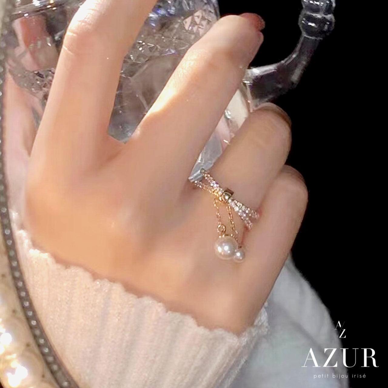 ジルコニアダブルパールリング