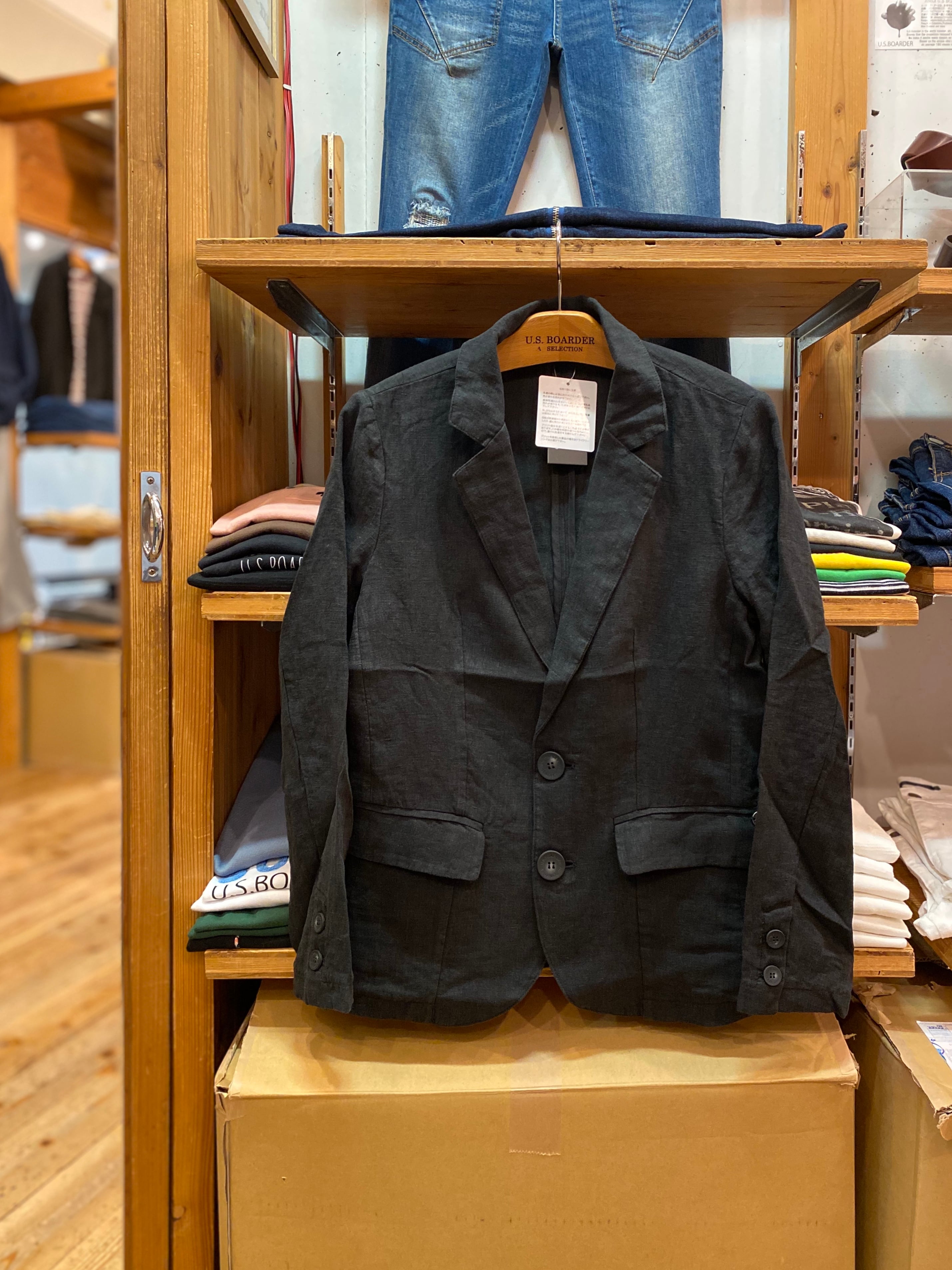 U.S.BOARDER 100% linen tailored jacket (black) リネン100 U.S.BOARDER 100% linen tailored jacket (black) リネン100