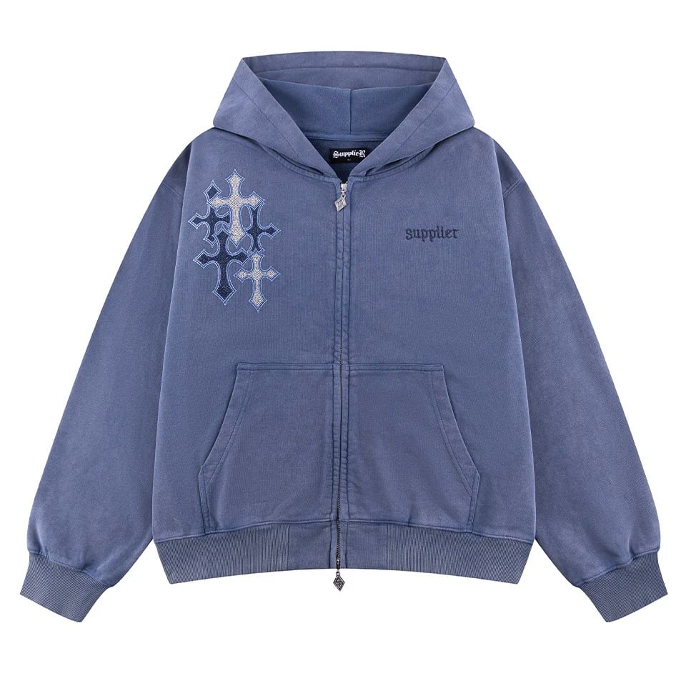 【supplier】Multiple Cross Rhinestone Zip Hoodie【サプライヤー】