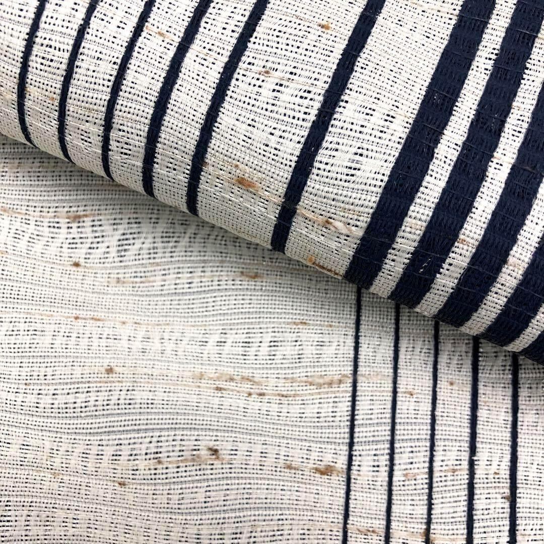 袋帯 ぜんまい紬 縦縞幾何学模様 乳白色 O-2580 | リユース着物  