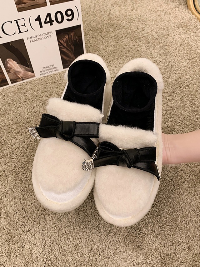 シングルスタンダードベルベットリボン 靴 シューズ レトロ ウィンター 冬物 部族の婦人靴62998367562