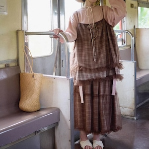 【2点セット】チェック柄レースキャミ+スカート ・10259 【2点セット】チェック柄レースキャミ+スカート ・10259