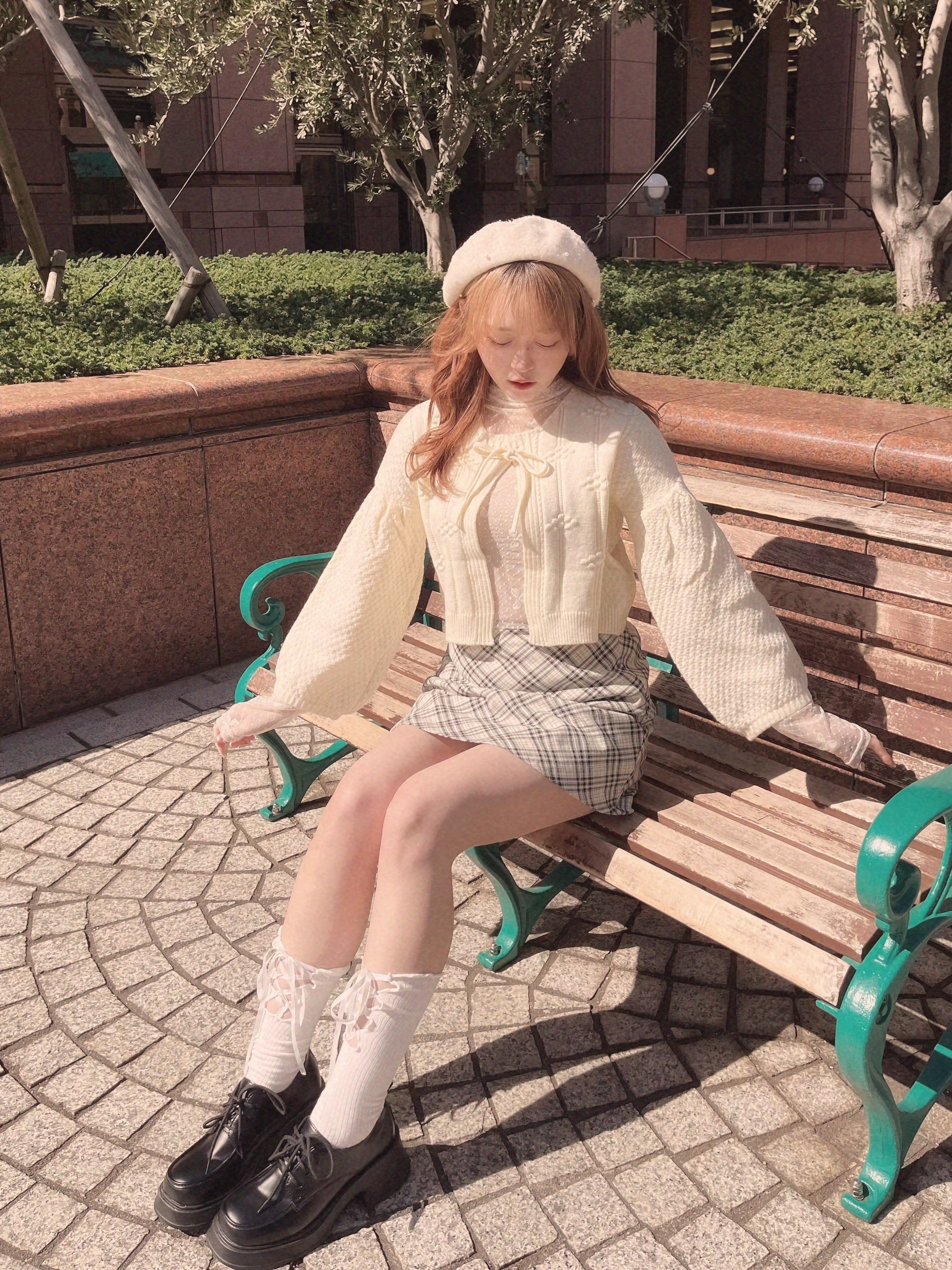 creamy ribbon cardigan-IVORY