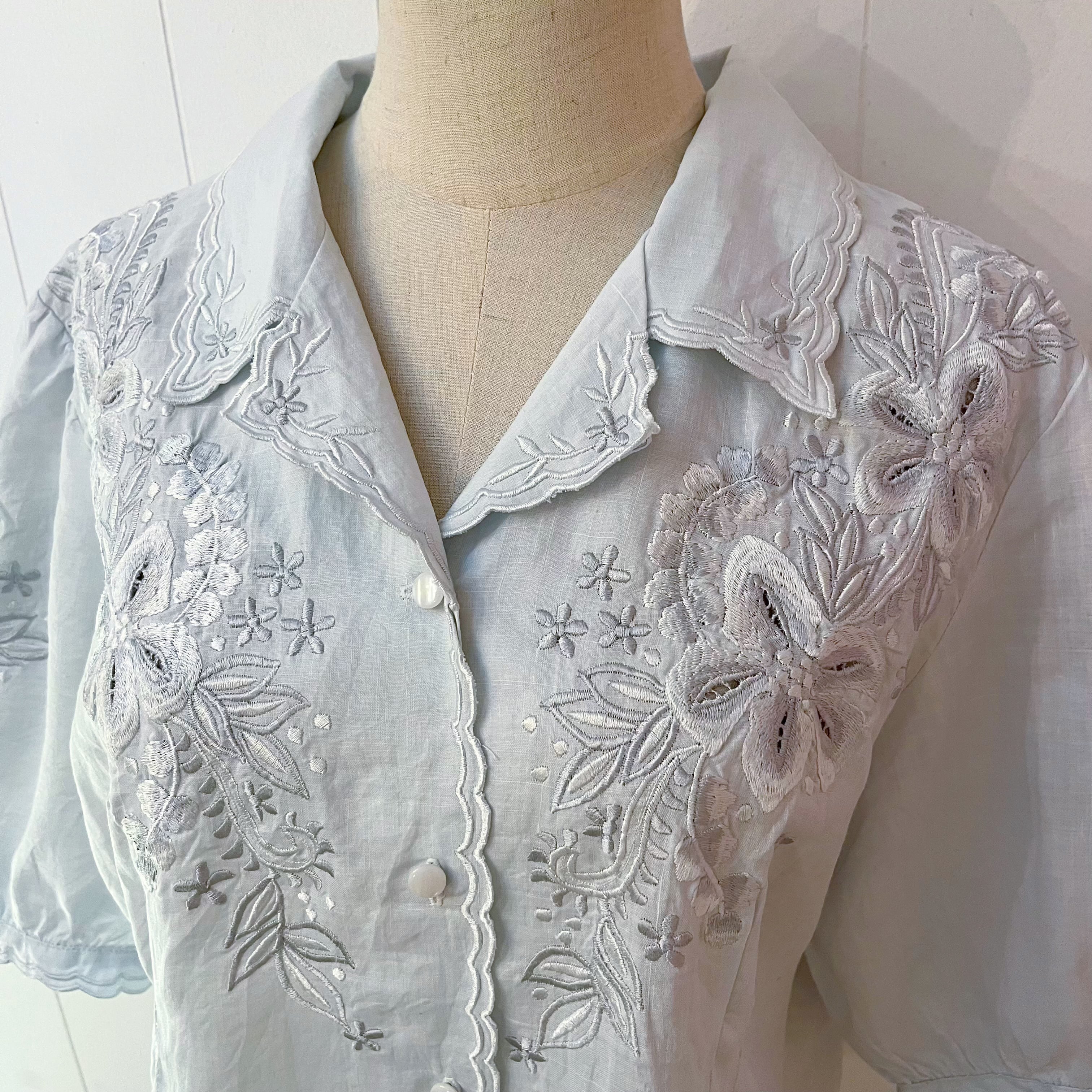 light blue flower embroidery blouse
