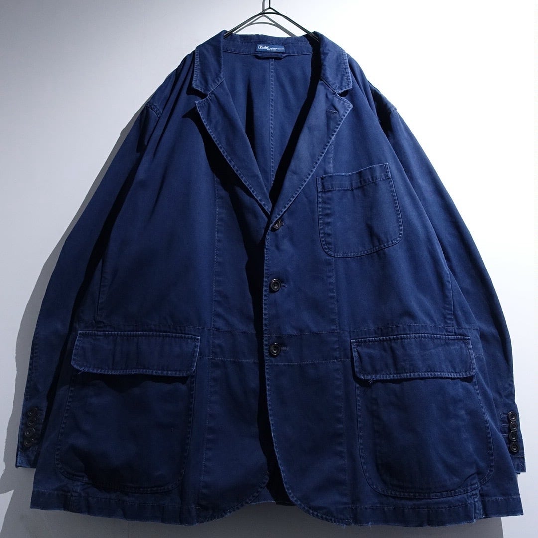90s "Ralph Lauren" Navy 3-Button Cotton Tailored Jacket